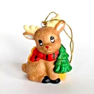 Vintage 1997 7 11 Christmas Ornament Waiting For Santa Ceramic Reindeer rare